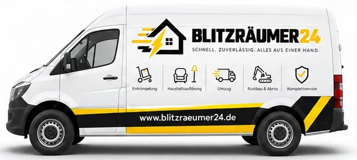 Blitzräumer24 Transporter mit Logo und Leistungen